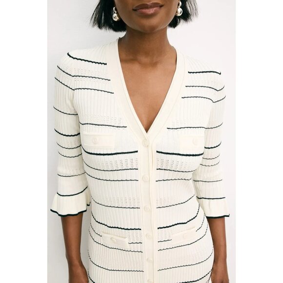 Sandro Striped Ruffled Wrap V-neck Knitted Long Dress Size 4 - Picture 4 of 12